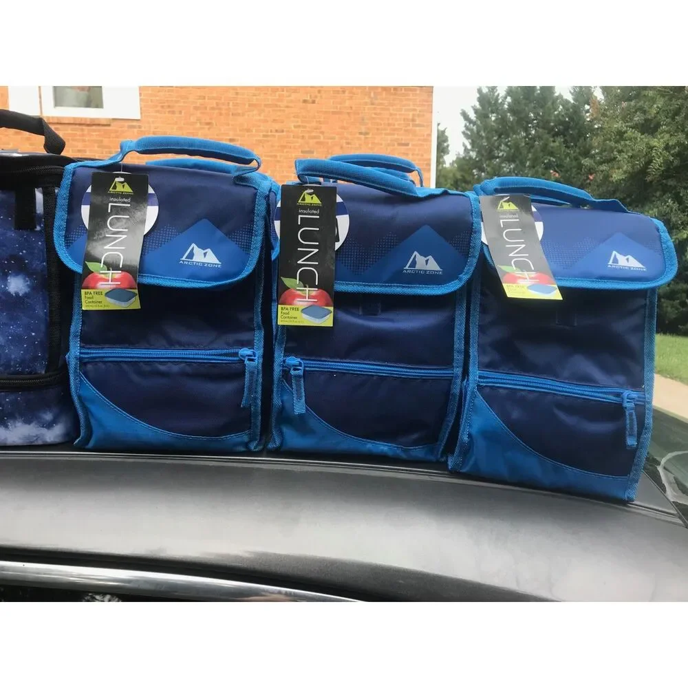 {2} Compartment Thermal Insulated Lunch Bags w/ Padded Handle {3} Pcs Artic Zone